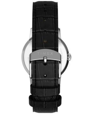 Unisex Quartz Analog Black Leather Watch, 34mm