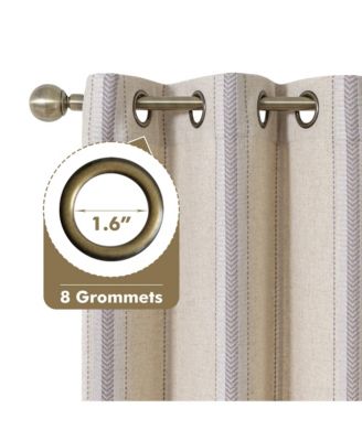 Linen Blend Geometric Striped Room Darkening Curtains Pair