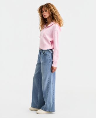 Juniors' Side Tie Wide-Leg Jeans