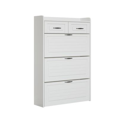 3 Doors Shoe Cabinet with 2 Drawers,Large Space for Storage,White