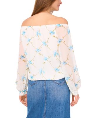 Women's Floral Off-The-Shoulder Long-Sleeve Tie-Front Blouse