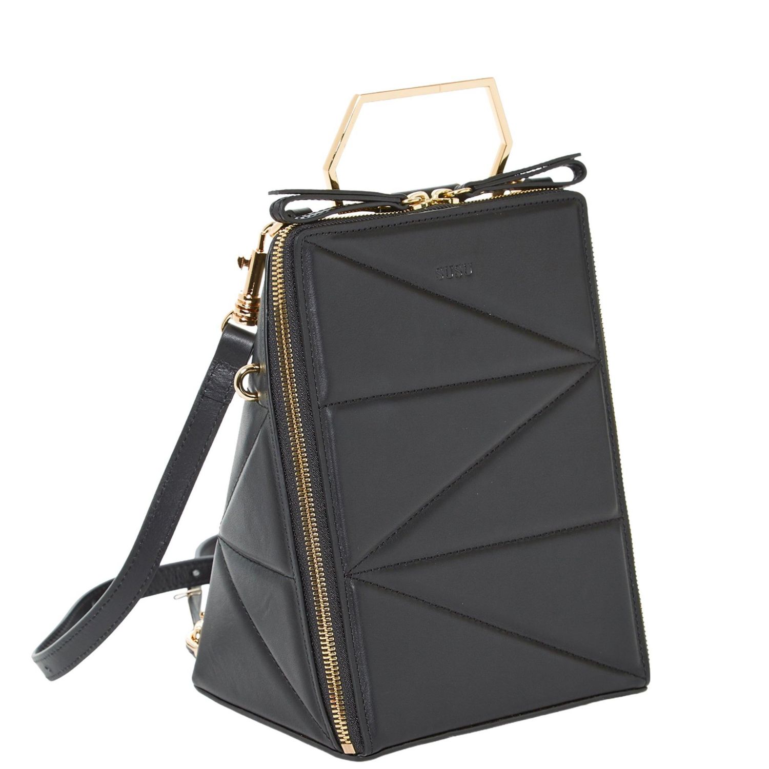 Leather Convertible Backpack Purse Crossbody Bag with Gold Handle