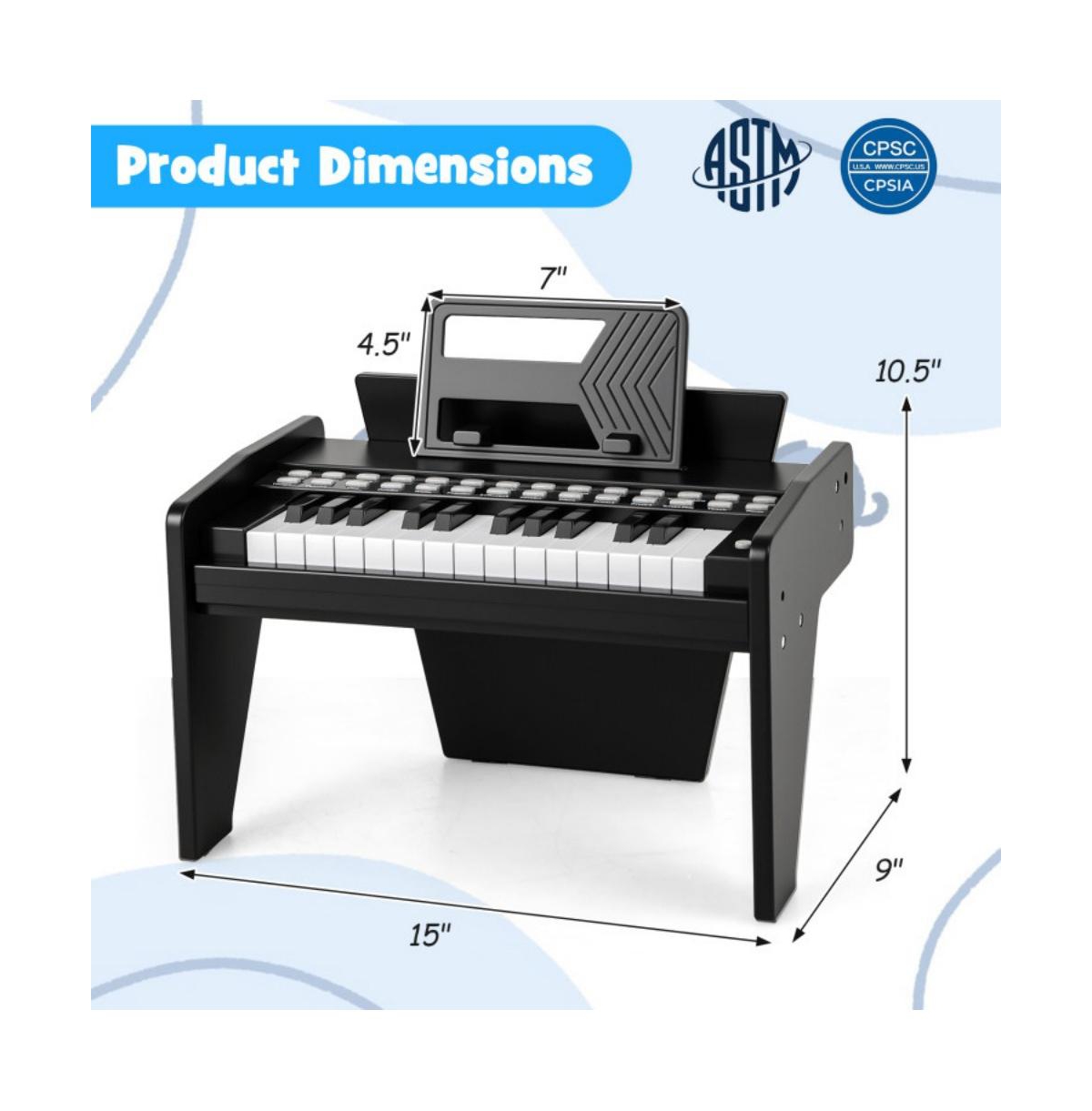 Hongge 25 Key Kids Piano Keyboard with Adjustable Speed and Volume