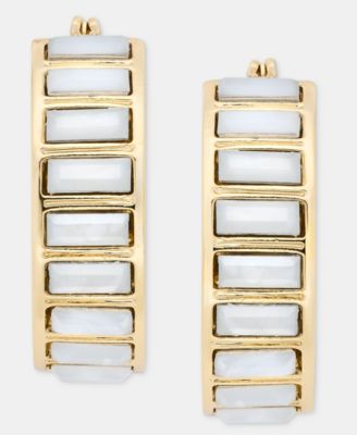 Gold-Tone Stone Baguette Small Hoop Earrings