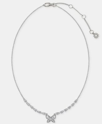 Cubic Zirconia Butterfly Pendant Necklace, 16" + 3" extender