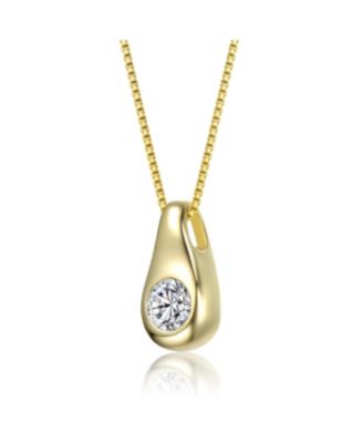14K Gold Plated with Clear Cubic Zirconia Drop Pendant Necklace