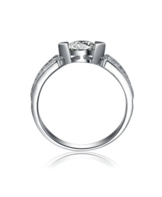 Sterling Silver White Gold Plated with Lab-Grown Clear Moissanite Band Ring
