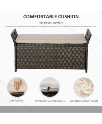 29 Gallon Outdoor Patio Wicker Storage Bench w/ Cushion