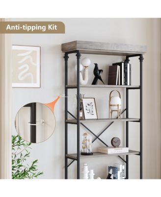 6 Tier Bookshelf Industrial Bookcase Wood Tall Standing Bookshelves Wood Vintage Display Rack Rustic Bookshelf