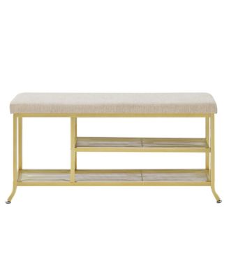 2 Tier Entryway Bench - Modern Shoe Storage Bench Organizer with Cushion