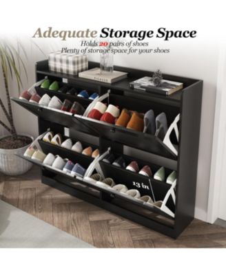 Large 4-Drawer Shoe Cabinet, Narrow Hidden Shoe Rack with Wooden Legs, Freestanding Entryway Organizer for Bedroom Living Room Hallway