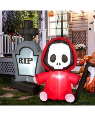 Mondawe 5 ft Inflatable Halloween Ghost Holding Sickle and Tombstone Yard Decor