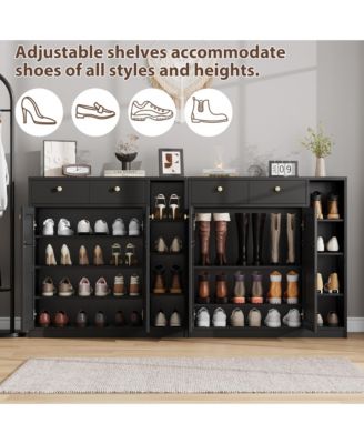Shoe Storage Cabinet with Doors and Drawers, 42'' Tall Modern Shoe Cabinet with 3 Adjustable Shelves and Stable Base