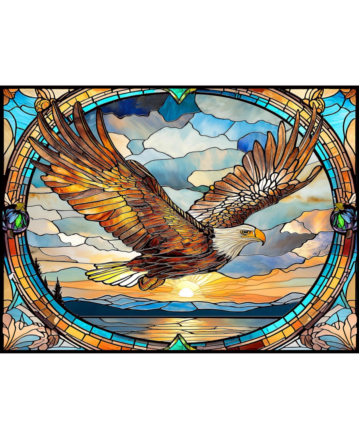 SunsOut Stained Glass Flying Eagle 1000 piece Jigsaw Puzzle for Adults