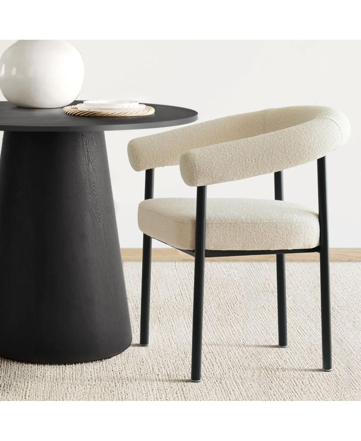 Maison Boucle 3-Piece Modern Round Dining Table Set with Boucle Armchairs and Pedestal Table, Small Space Table Set for 2