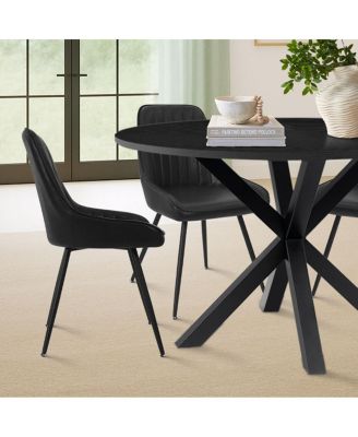 Modern 5-Piece Faux Leather Dining Set, Round Black Table with Metal Base and PU Chairs