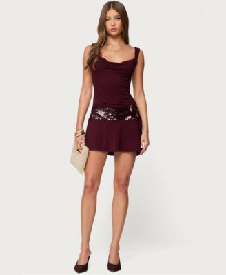 Women's Sequin Backless Cowl Neck Mini Dress