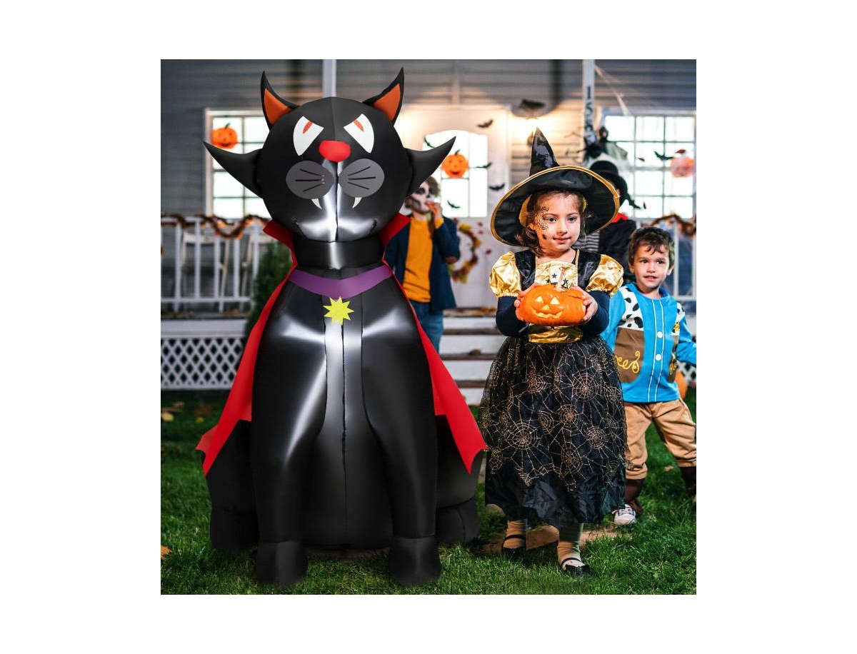 Mondawe 4.7 ft Halloween Inflatable Vampire Cat with Red Cloak