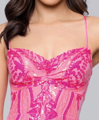 Juniors' Sequin Pinch Lace-Up Back Long Dress