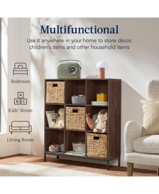 Elevated 9-Cube Storage Organizer, 11in Shelf, Bookcase, Display Shelf, w/ Metal Legs