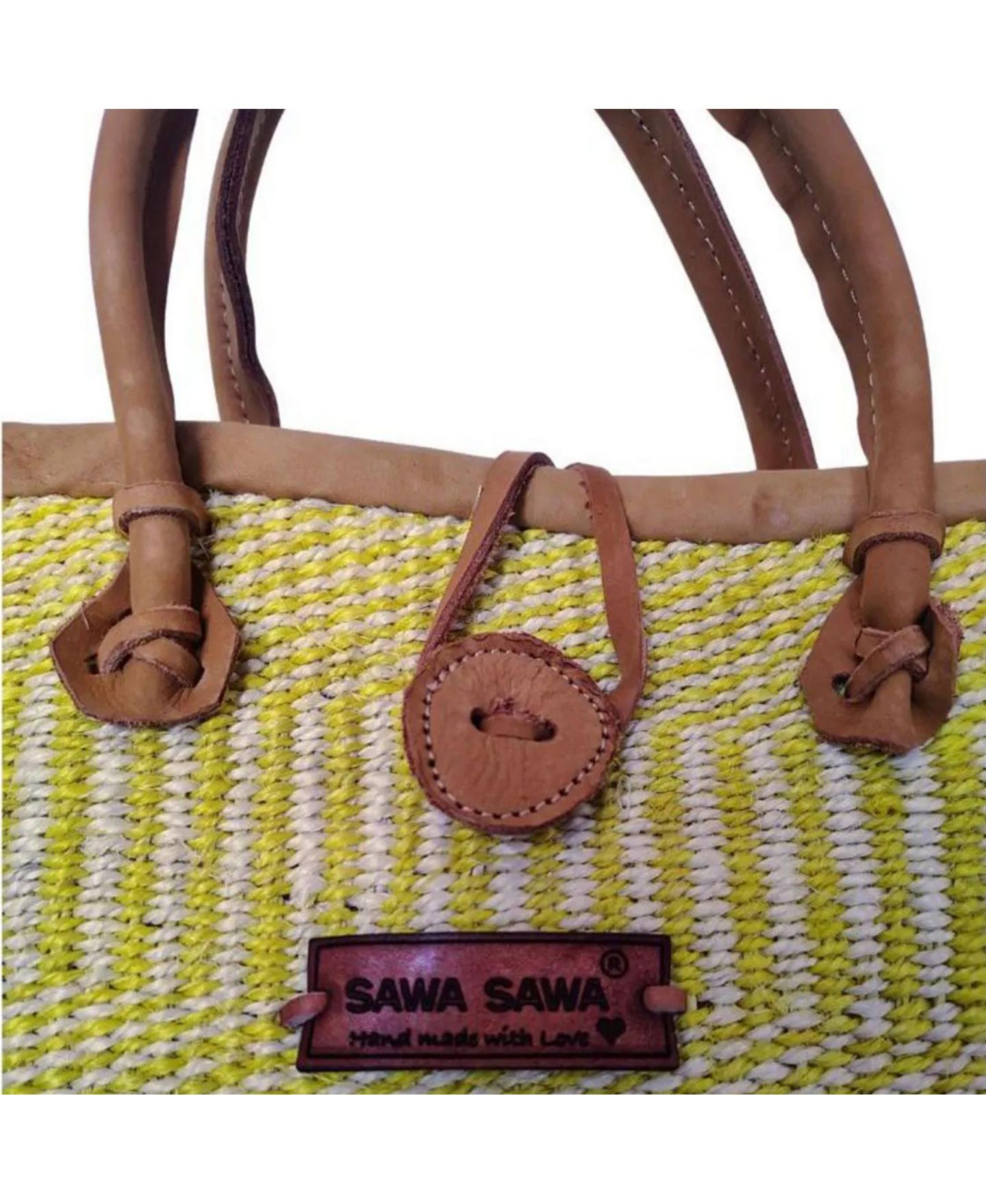 Женская сумка SAWA SAWA Golden Glow Warmth Handmade Sisal Straw Summer Basket Tote, цвет: Жёлтый / Белый — фото 7