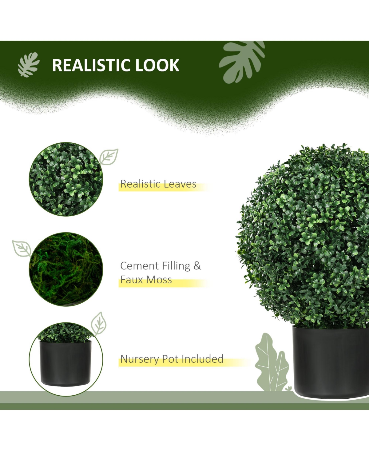 Homcom 2 Pack of Artificial Tree Boxwood Topiaries with Pots for Outdoor & Indoor