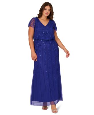 adrianna papell plus size beaded dress Adrianna Papell Plus Size Beaded V-Neck Ball Gown