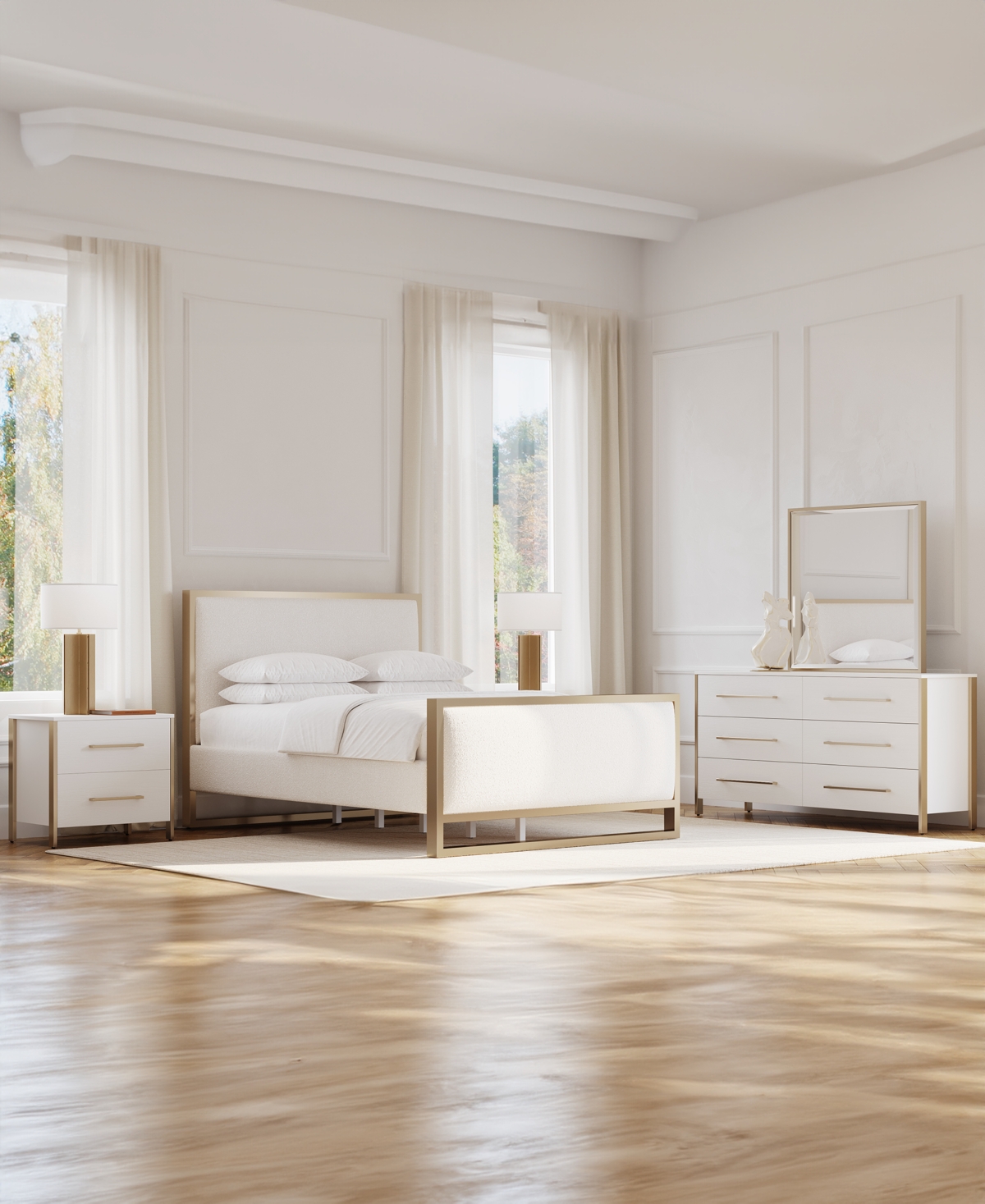 Furniture Emila 3-Pc. Queen Bed Set Upholstered Queen Bed, 2-Drawer Nightstand and Dresser