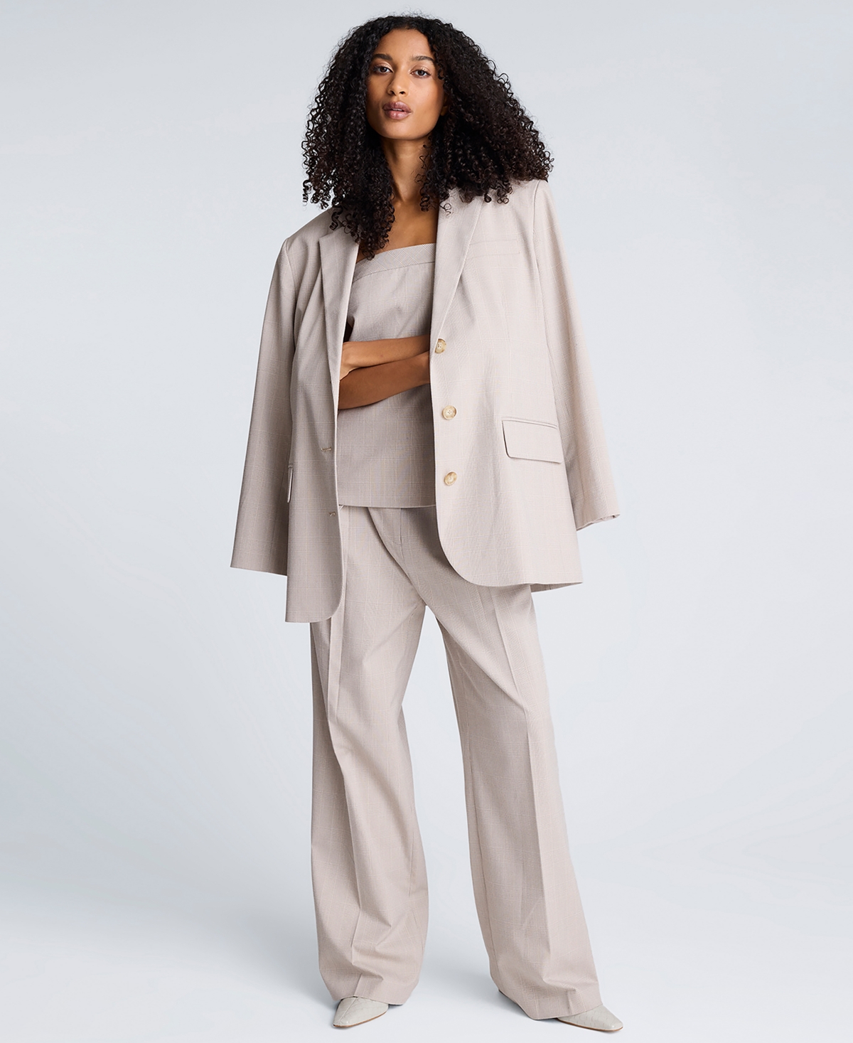 Kenneth Cole Women's 3-Button Plaid Jacket