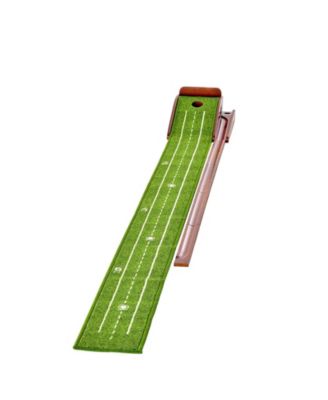 Golf Putting Mat Indoor 1-Hole Green with Ball Return and Wood Base