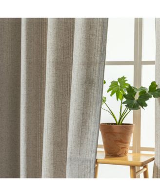 Linen Blend Solid Striped Room Darkening Curtains Pair, 52"Wx 84"L