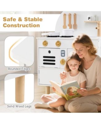 Wooden Kids Play Kitchen with Stove Sink Microwave and Oven