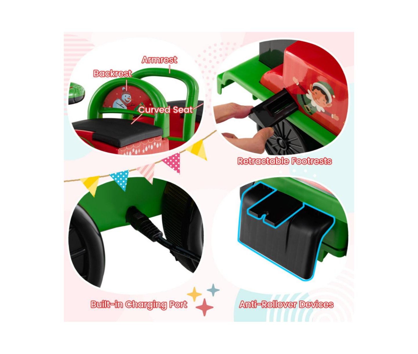 Детская игрушка HONGGE 6V Kids Ride On Train with Carriage and LED Lights, цвет: Зелёный — фото 3