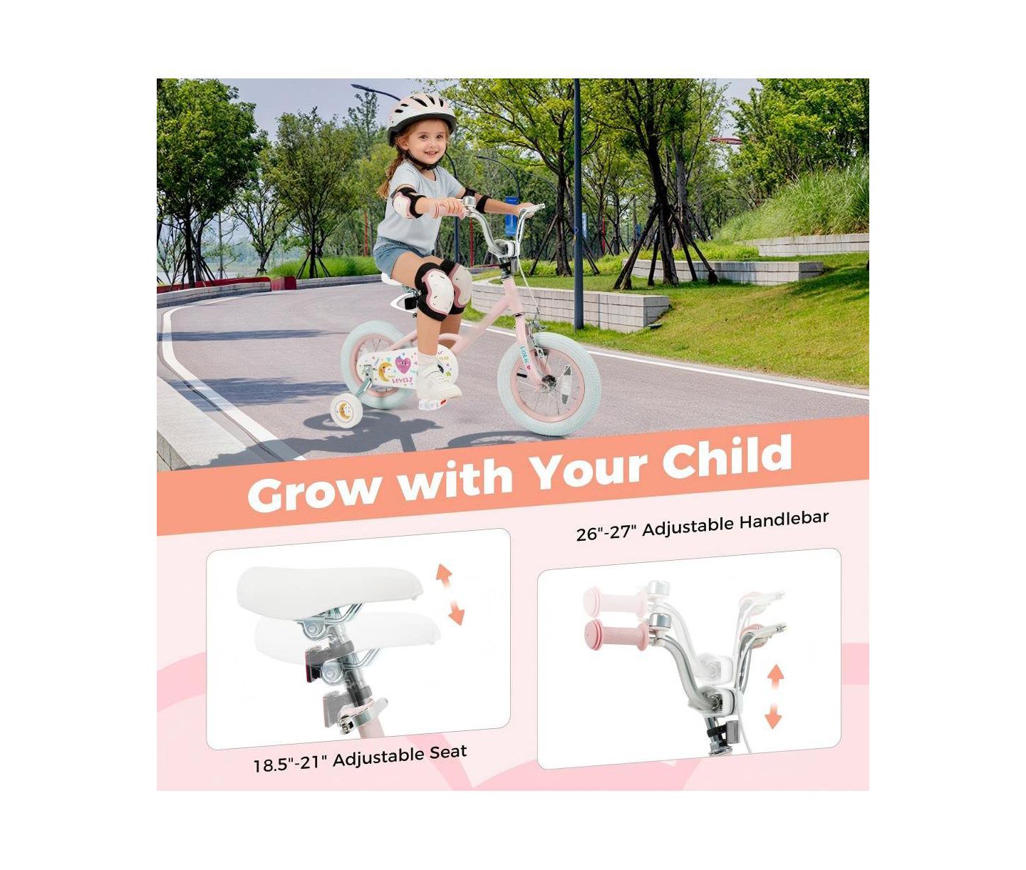 Детская игрушка HONGGE Inch Kids Bike with Adjustable Training Wheels, цвет: Розовый — фото 9