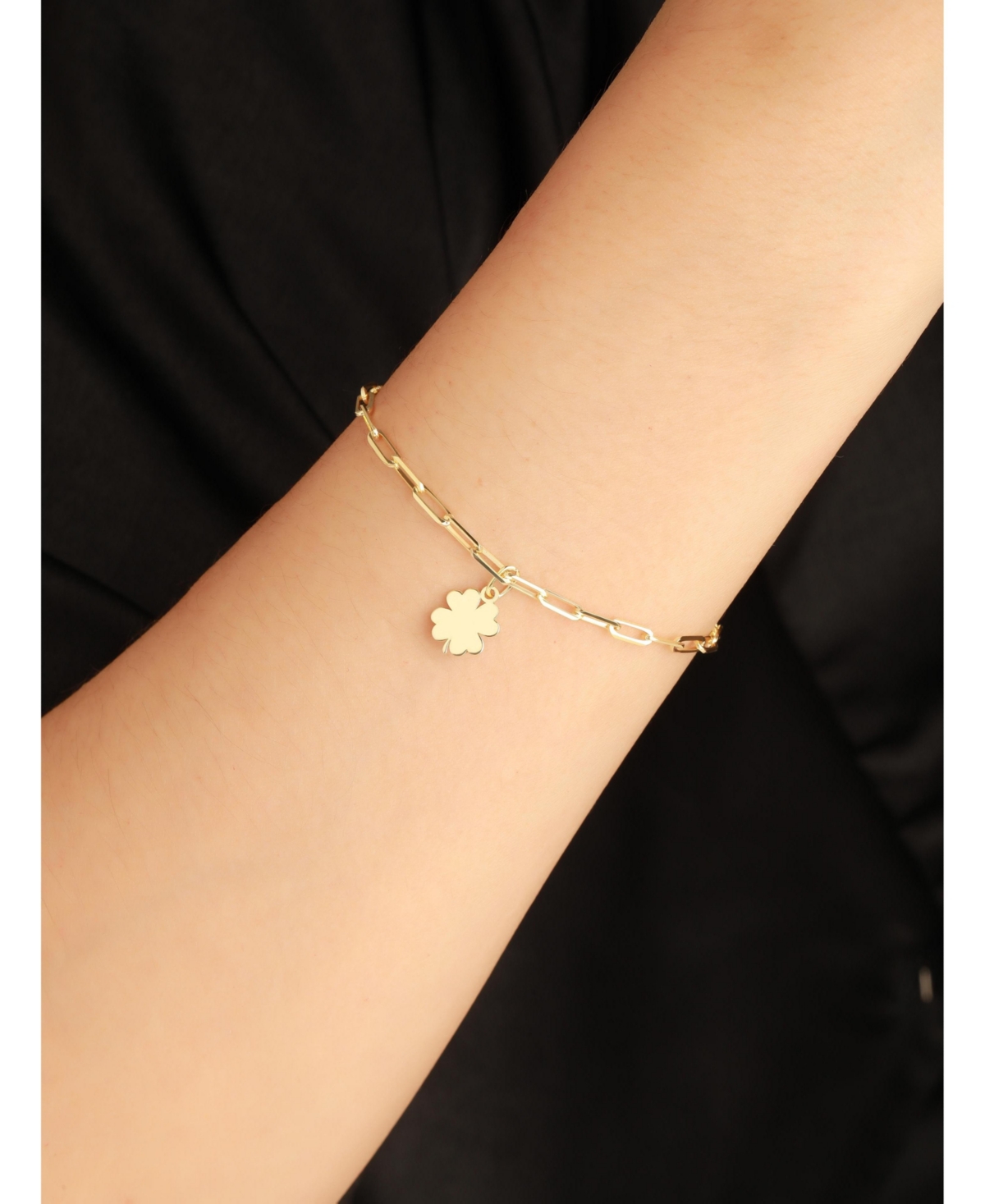 Devata Clover Heart Charm with Paperclip Chain Bracelet in 14K Gold, 7 in, approx. 2.8 grams.