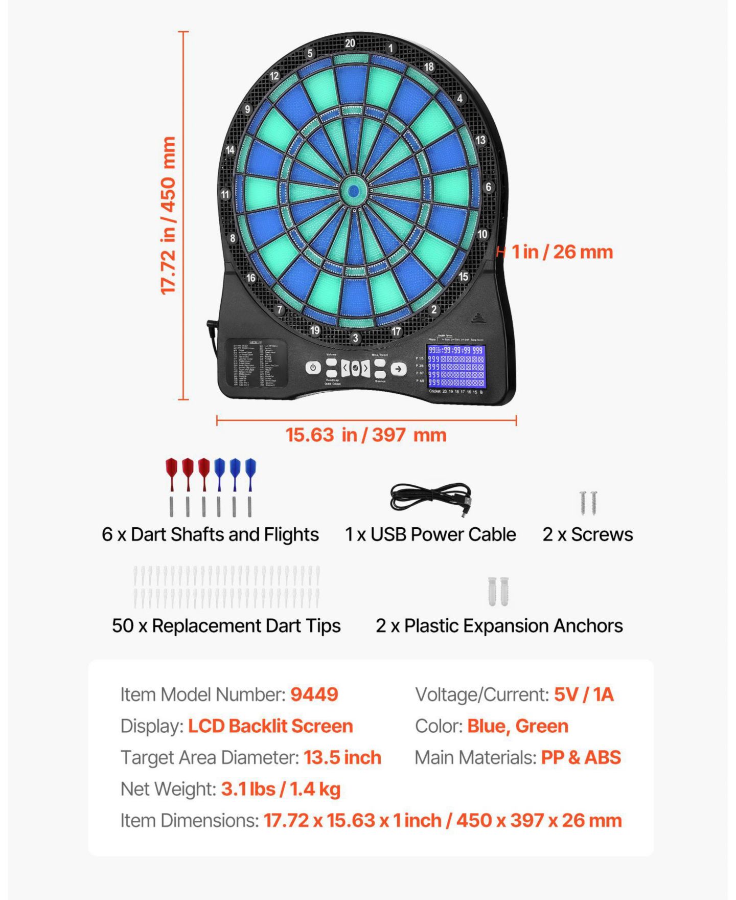 Детская игрушка SUGIFT Electronic Dartboard with 48 Games, Ages 5+, цвет: Чёрный — фото 3