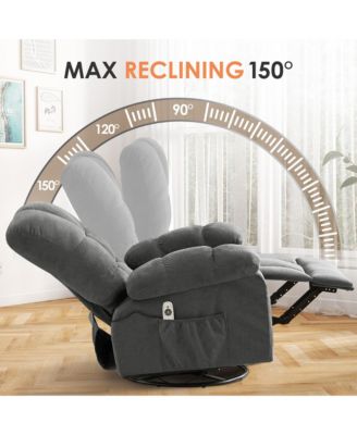 Swivel Massage Recliner with Vibration Lumbar Heating Rocker and USB Port