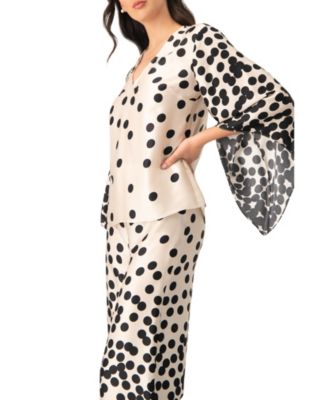 Women's Polka Dot V-Neck Blouse with Wide Sleeves