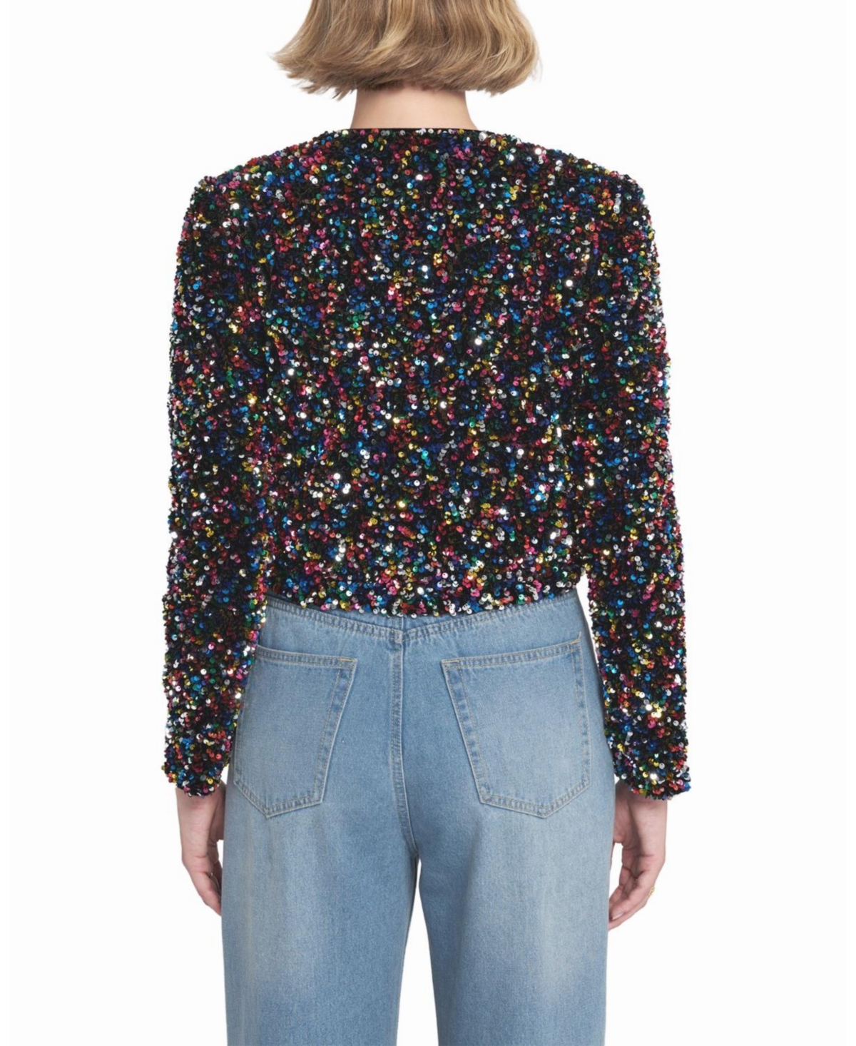 Elle Collection Women's Sequin Cropped Jacket Biker