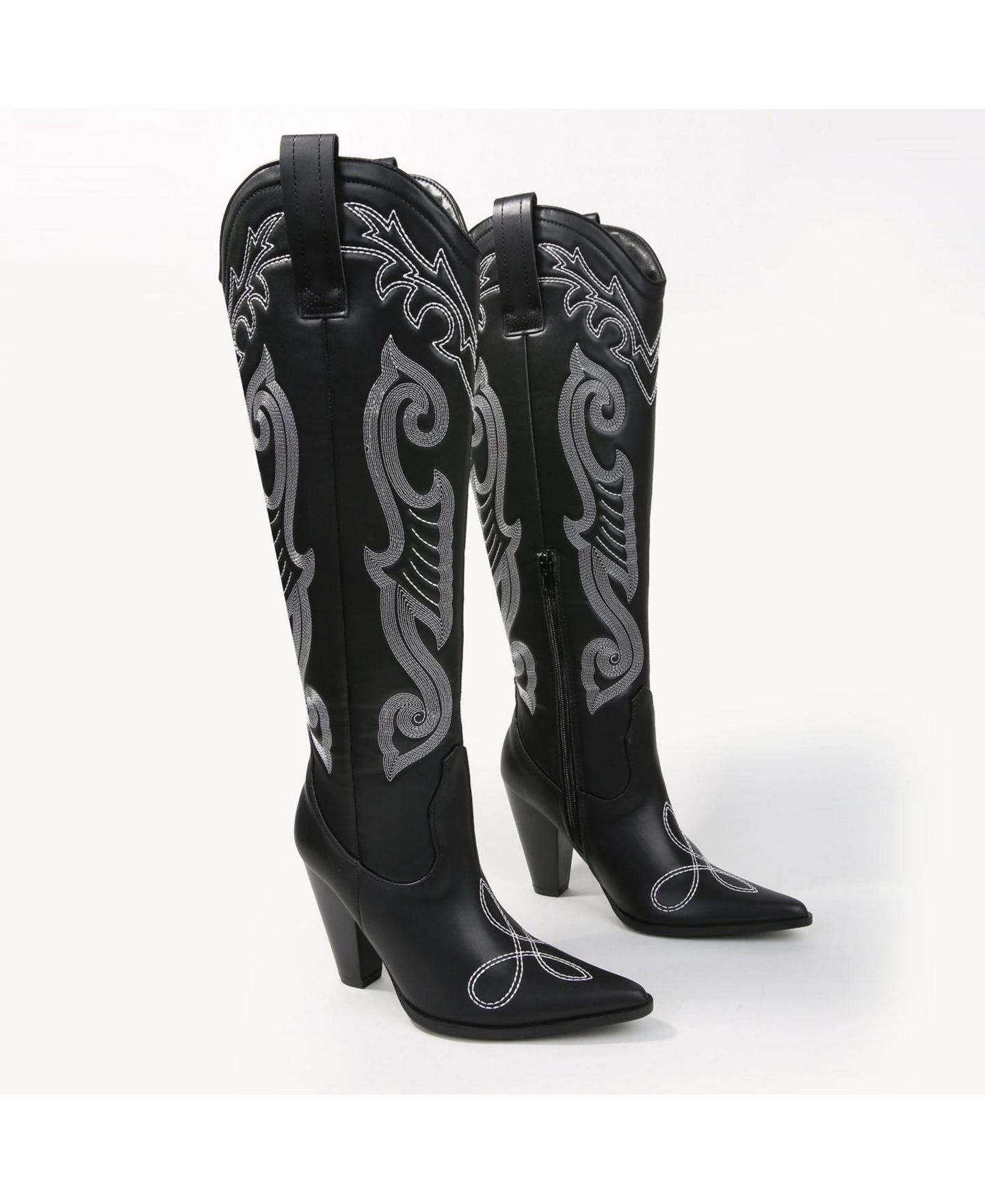 Женские ботинки BERNESS Ashley Embroidered Western Knee-High, цвет: Чёрный — фото 2