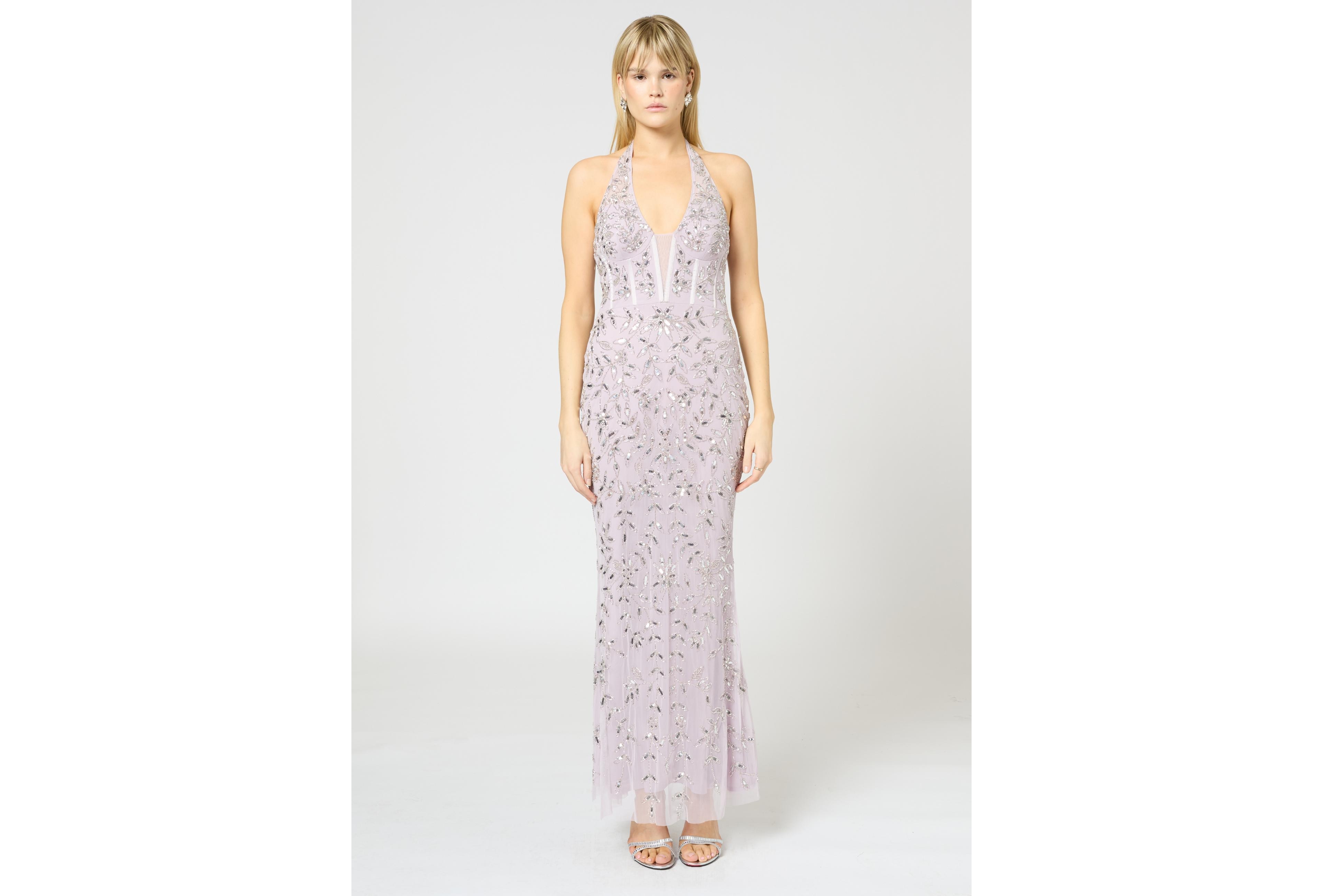 Beauut Women's Embellished Sequin Beaded Maxi Corset Dress