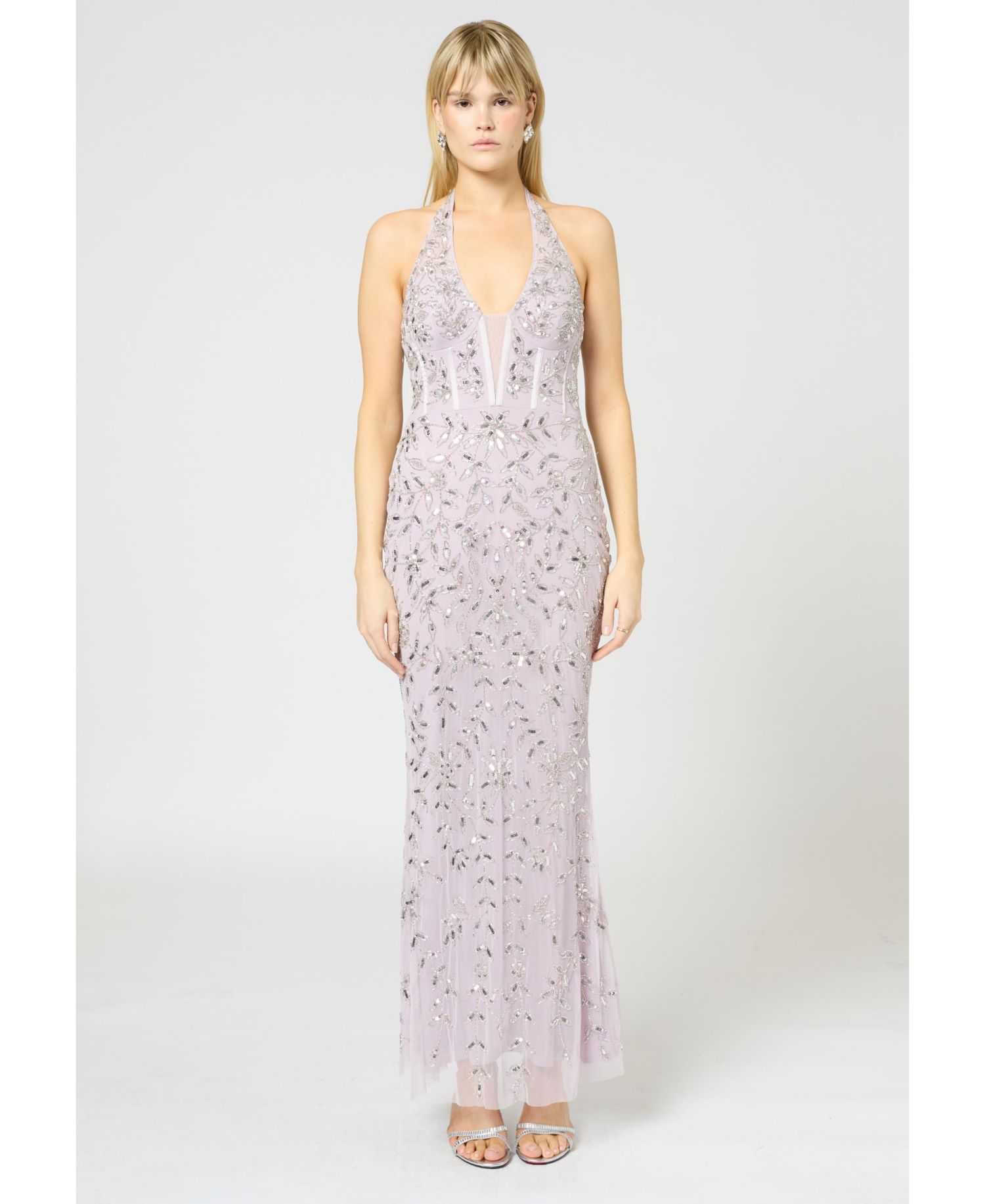 Women's Embellished Sequin Beaded Maxi Corset Dress