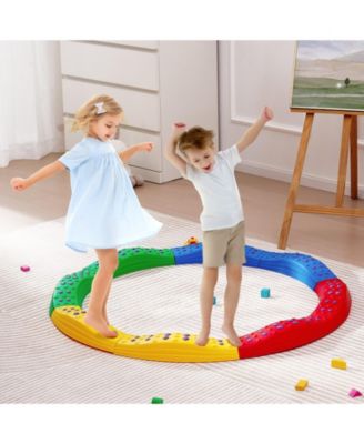 Kids Montessori Balance Beam Set with Non Slip Stepping Boards and Storage Bag