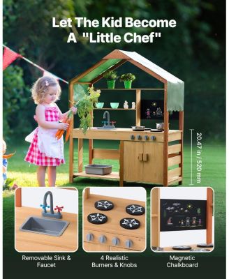 Kids Outdoor Mud Kitchen Playset with Canopy Sink Storage and Pretend Cooking Features