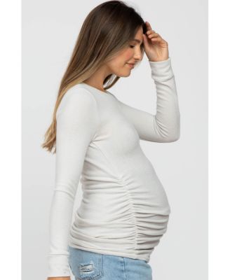 Maternity Cream Soft Knit Ruched Top