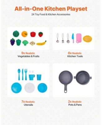 Wooden Play Kitchen for Kids, Toy Kitchen Set with Lights, Sounds, Ice Maker, Oven, Sink, Microwave, Fridge & Utensils, White