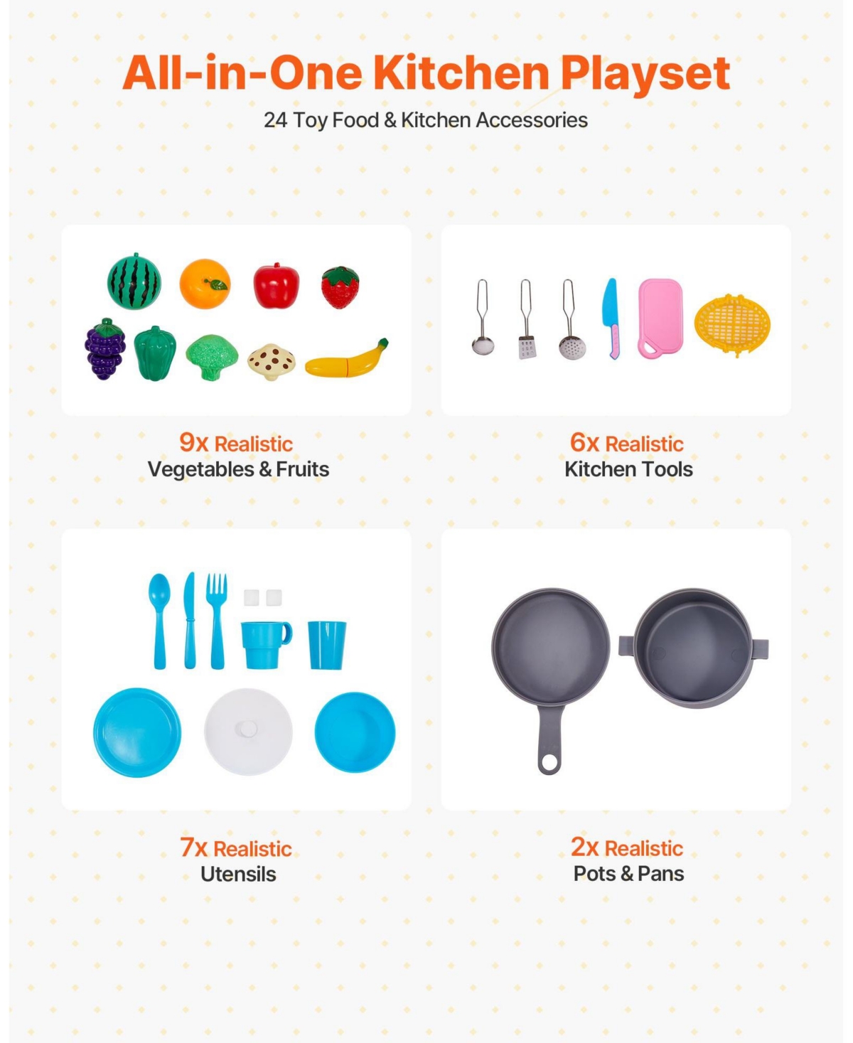 Mecale Wooden Play Kitchen for Kids, Toy Kitchen Set with Lights, Sounds, Ice Maker, Oven, Sink, Microwave, Fridge & Utensils, White