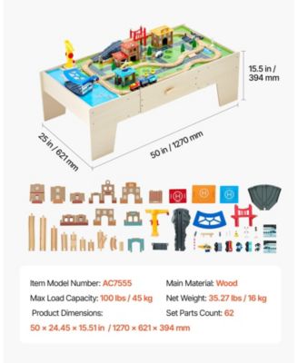 Train Table, 62 PCS Wooden Activity Table with Large Drawer, 3-in-1 Train Set for Playing, Drawing & Reading, Toy for Kids 3