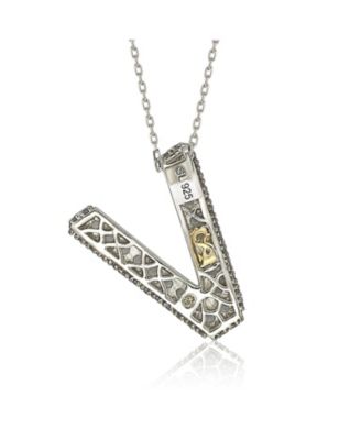 Suzy Levian Sterling Silver Sapphire 3-D Letter "V" Initial Pendant