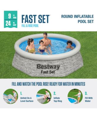 8' x 24" Round Inflatable Outdoor Swimming Pool with Filter Pump, Gray
